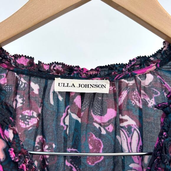 Ulla Johnson Prissa Long Sleeve Ruffle Puff Shoulder Mini Shirt Dress Midnight 4 - Picture 6 of 10